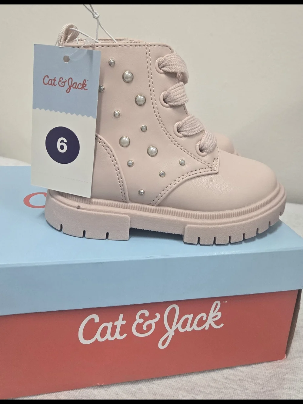 Carter's Girls' Light Pink Pearl Accent Lace-Up Boots
